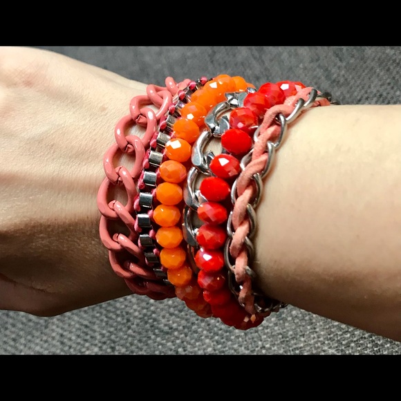 Donate 2/24=Chunky neon & orange bracelet TREND multi chain - Picture 1 of 6